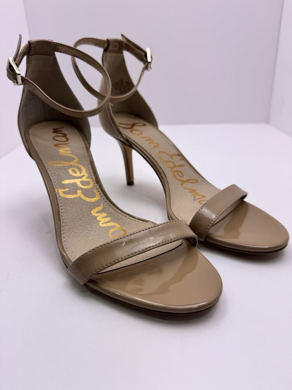 Sam Edelman Patti Nude Patent Leather Ankle Strap Stiletto Heels Sandals 6.5M